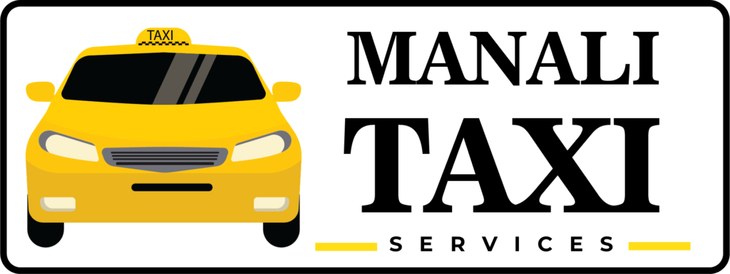 A logo featuring a yellow taxi cab on the left with a "TAXI" sign on top, and the text "MANALI TAXI SERVICES" in bold black letters to the right.