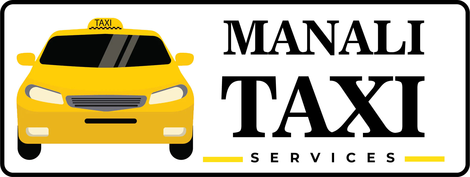 A logo featuring a yellow taxi cab on the left with a "TAXI" sign on top, and the text "MANALI TAXI SERVICES" in bold black letters to the right.